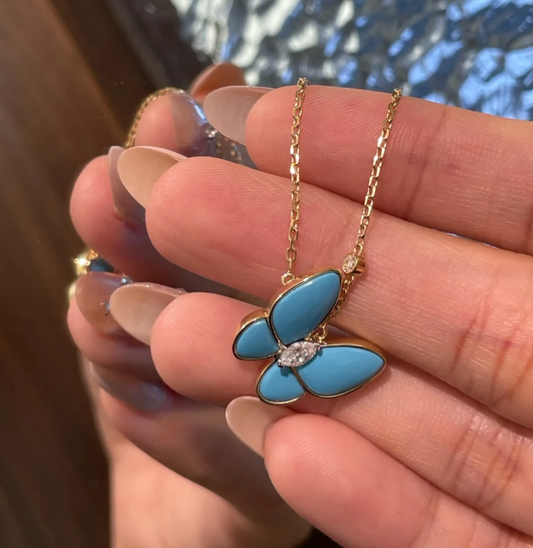 [Glimmer]Turquoise Butterfly Gold Necklace