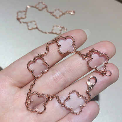 [Glimmer]クローバー 5モチーフ ロッククリスタル ブレスレット
