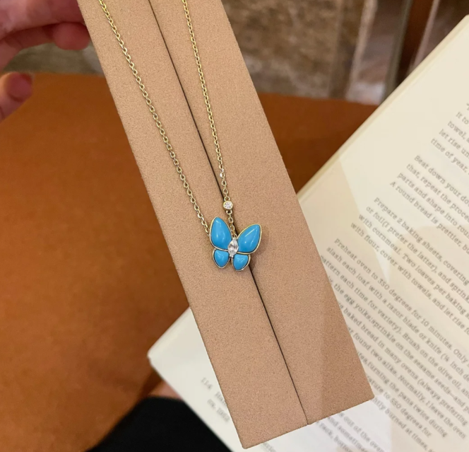 [Glimmer]Turquoise Butterfly Gold Necklace
