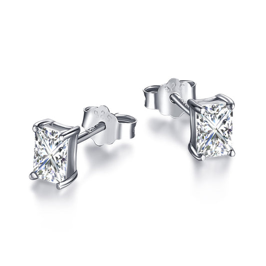 [Glimmer Jewelry]Stylish Shiny Rectangular Center Stone Stud Earrings