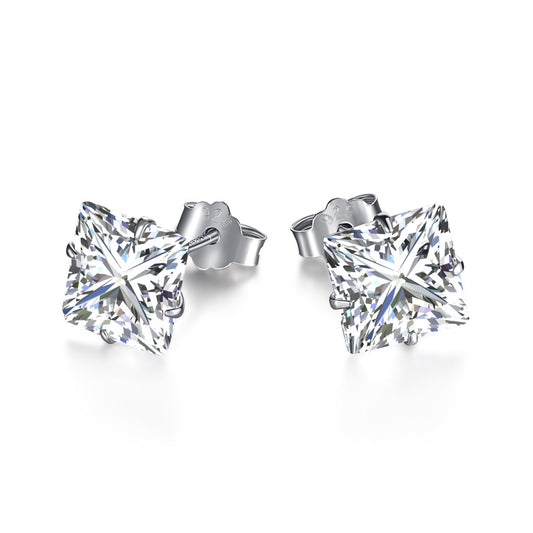 [Glimmer Jewelry]Stylish Shiny Square Center Stone Stud Earrings