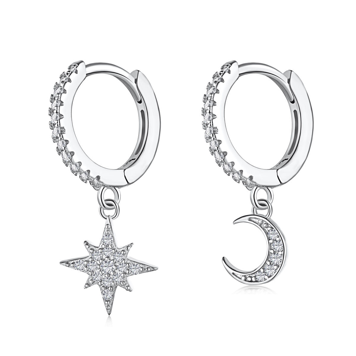 [Glimmer Jewelry]Star and Moon Asymmetric Earrings