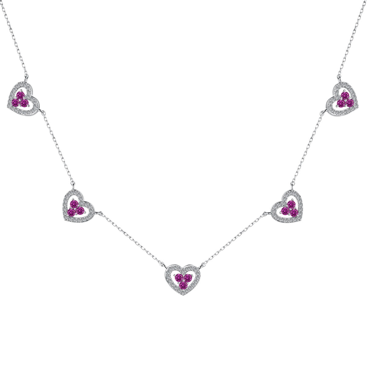 [Glimmer Jewelry]Sparkling Five Heart Necklace