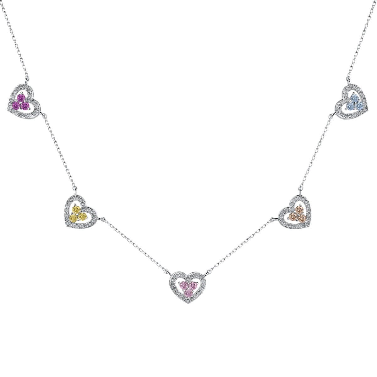[Glimmer Jewelry]Sparkling Five Heart Necklace