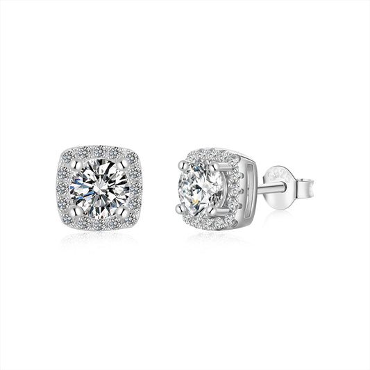 [Glimmer Jewelry]Classic Round Center Stone Stud Earrings