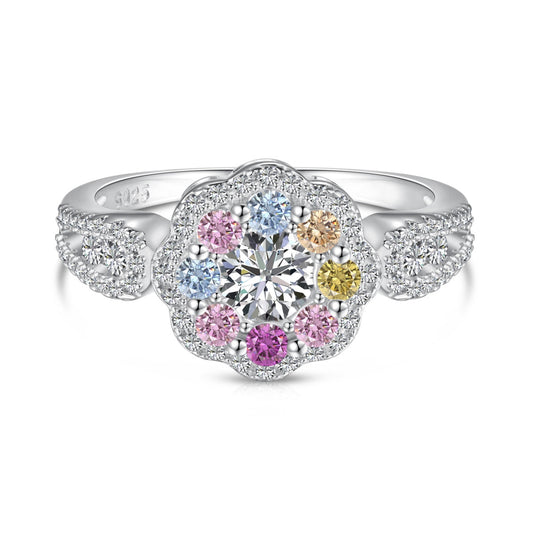 [Glimmer Jewelry]Delicate Colorful Round Cut Flower Shape Wedding Ring