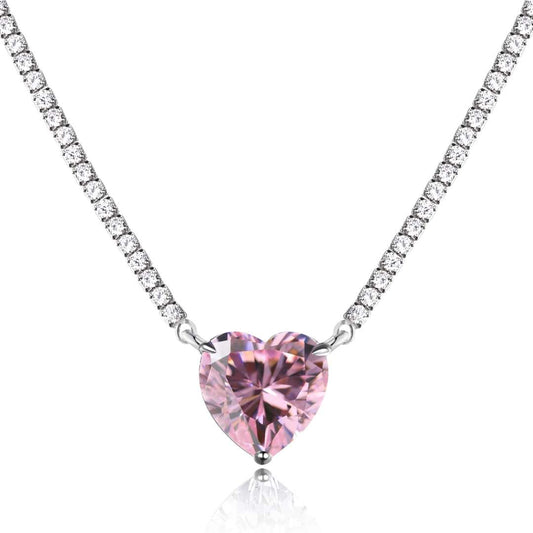 [Glimmer Jewelry]8.0 Carat Versatile Colorful Sweet Heart-Shaped Tennis Necklace