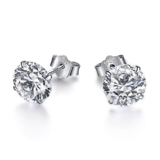 [Glimmer Jewelry]Stylish Shiny Round Center Stone Stud Earrings