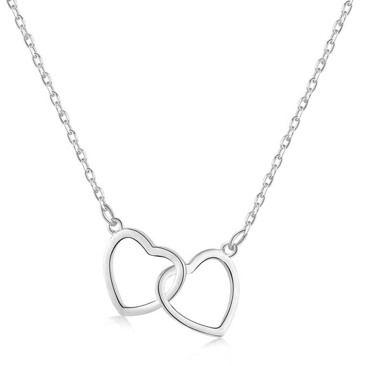 [Glimmer Jewelry]Sterling Silver Love Double Ring Necklace