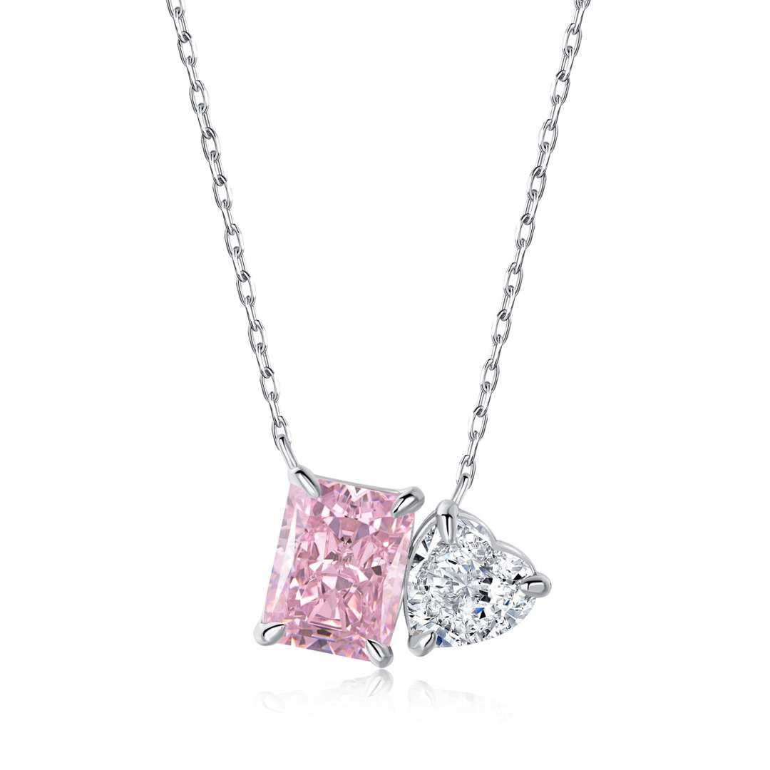 [Glimmer Jewelry]Dazzling Square & Heart Shape Necklace