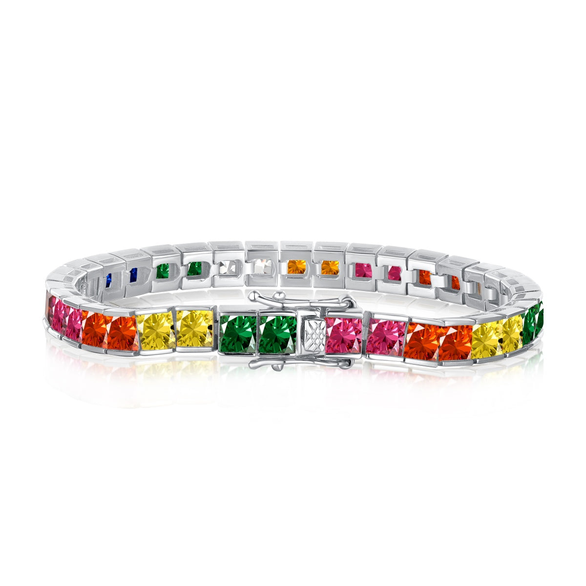[Glimmer Jewelry]Radiant Colorful Princess Cut Tennis Bracelet