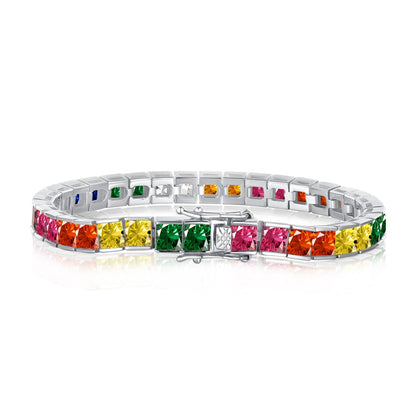[Glimmer Jewelry]Radiant Colorful Princess Cut Tennis Bracelet