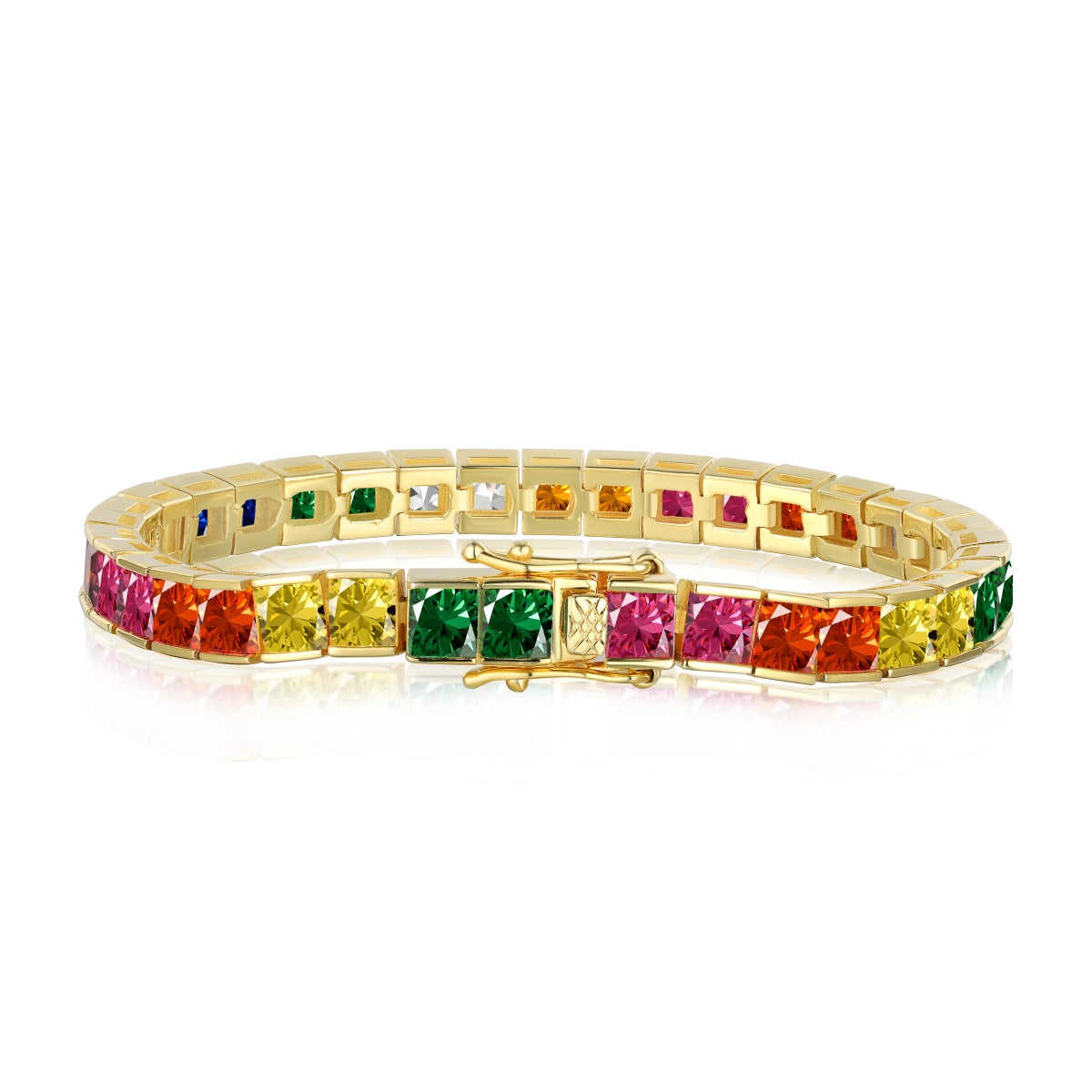 [Glimmer Jewelry]Radiant Colorful Princess Cut Tennis Bracelet