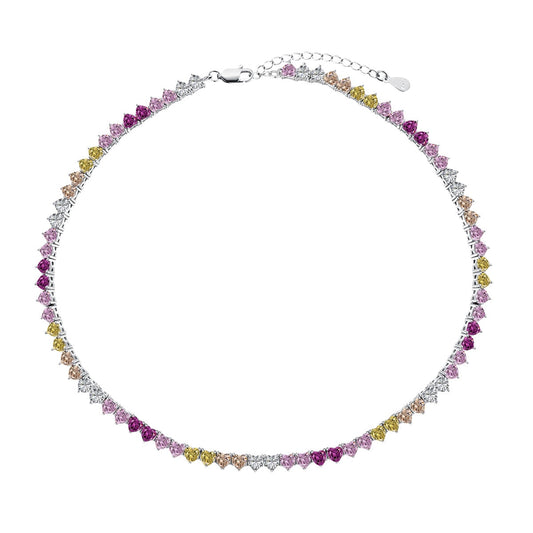 [Glimmer Jewelry]Sparkling Colorful Full Heart Tennis Necklace