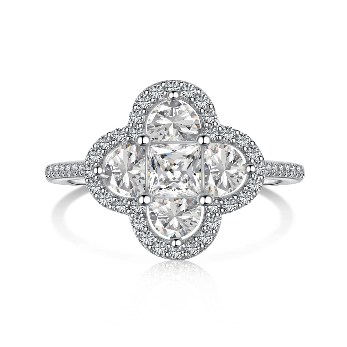 [Glimmer Jewelry]Luxurious Eternity Flower Shape Banquet Ring