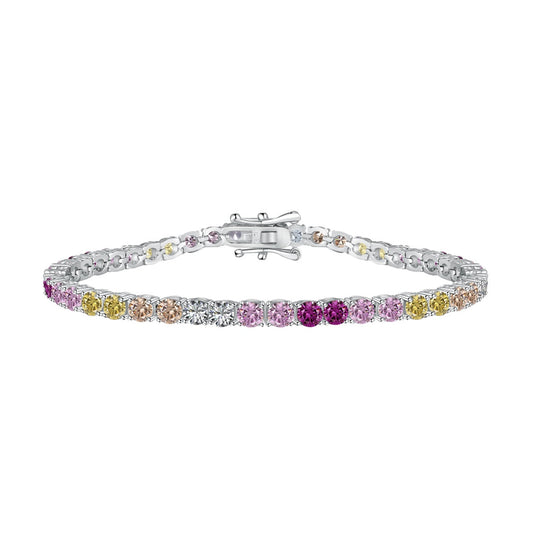 [Glimmer Jewelry]Radiant Colorful Round Cut Tennis Bracelet