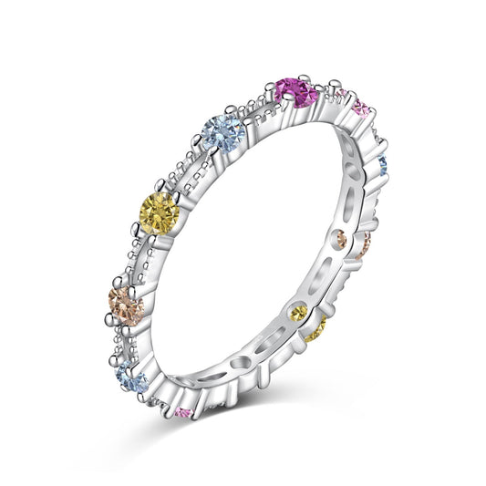 [Glimmer Jewelry]Sparkling Colorful Round Cut Tennis Ring