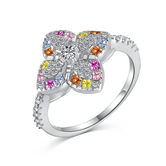 [Glimmer Jewelry]Luxurious Colorful Flower Shape Banquet Ring