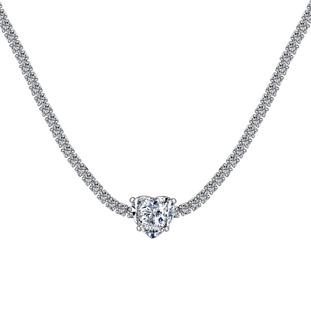 [Glimmer Jewelry]2.0 Carat Sparkling Tennis Heart Cut Necklace