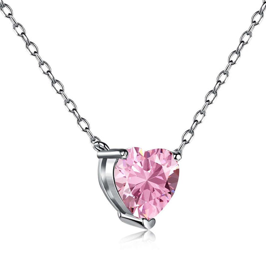 [Glimmer Jewelry]Heart Shape Main Stone Pendant Collarbone Necklace