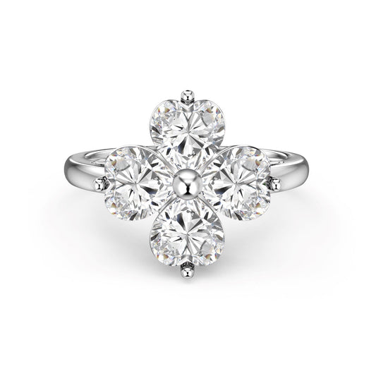 [Glimmer Jewelry]Heart-shaped Four-Leaf Clover Ball Ring
