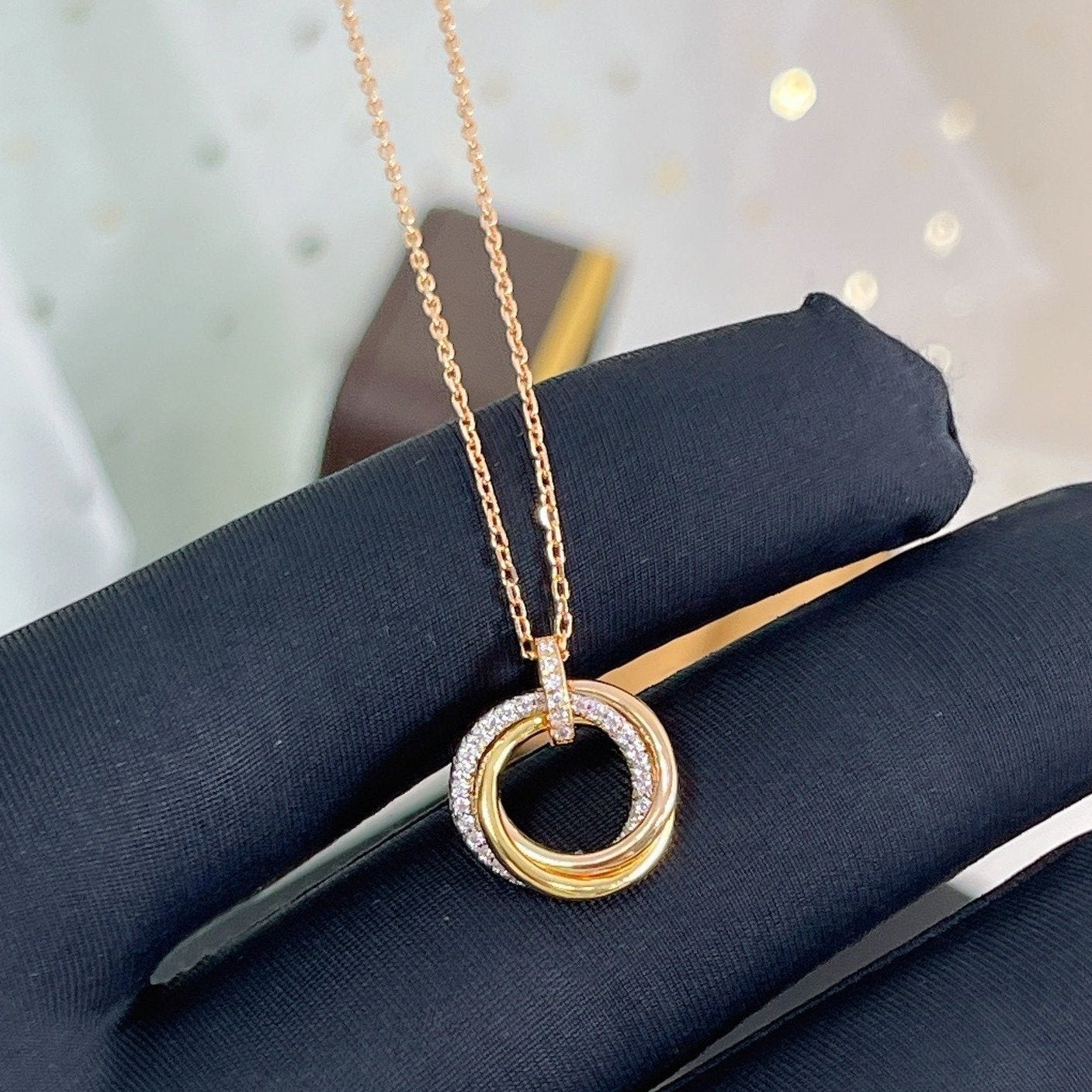 [Glimmer]TRINITY NECKLACE SILVER GOLD PINK GOLD DIAMONDS