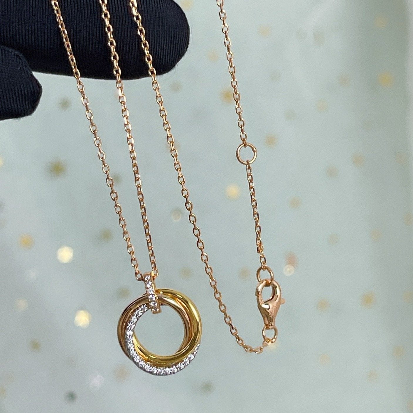 [Glimmer]TRINITY NECKLACE SILVER GOLD PINK GOLD DIAMONDS