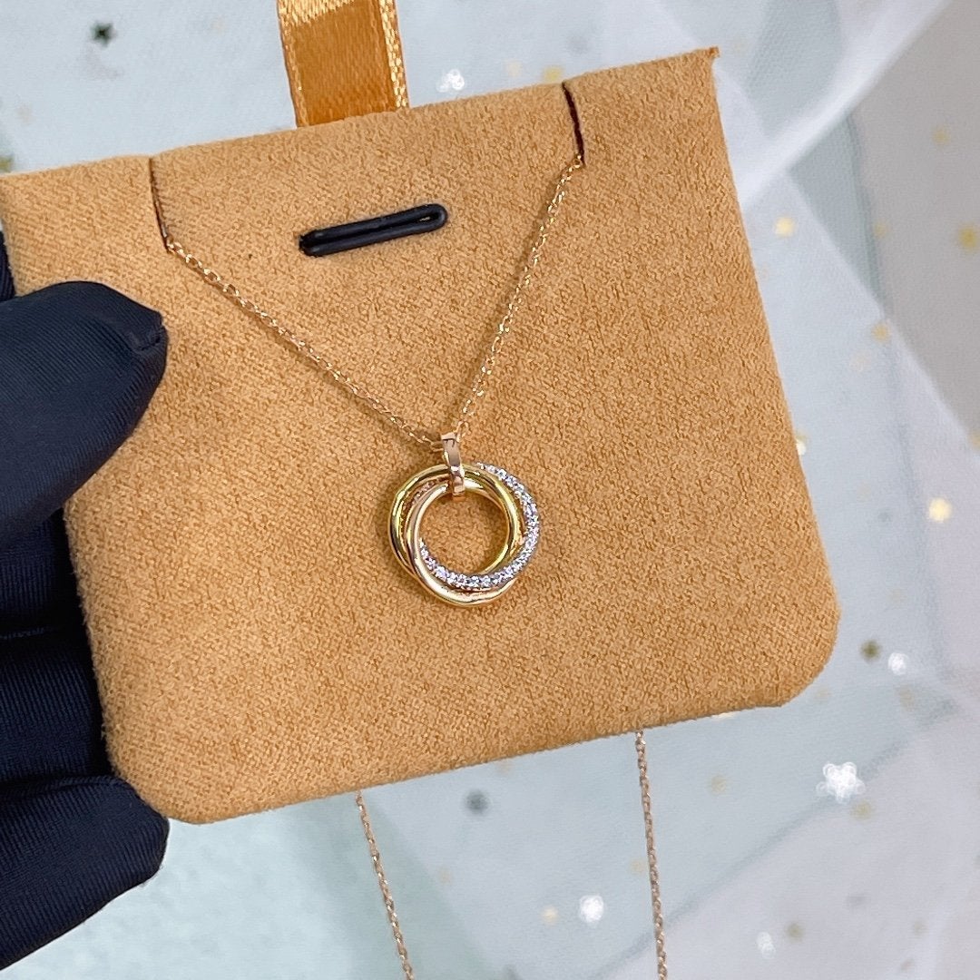 [Glimmer]TRINITY NECKLACE SILVER GOLD PINK GOLD DIAMONDS