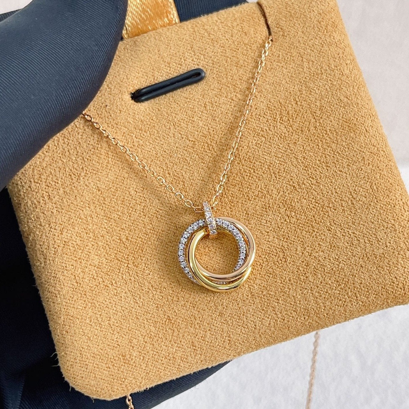 [Glimmer]TRINITY NECKLACE SILVER GOLD PINK GOLD DIAMONDS