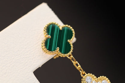 [Glimmer]CLOVER EARRINGS GOLD MALACHITE DIAMOND 3 MOTIF