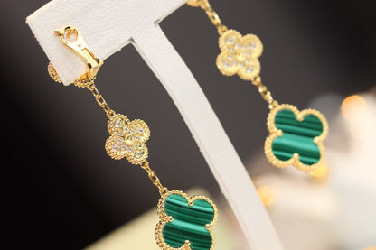 [Glimmer]CLOVER EARRINGS GOLD MALACHITE DIAMOND 3 MOTIF