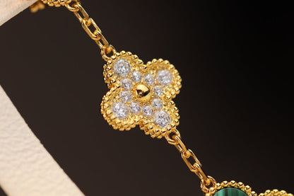 [Glimmer]CLOVER EARRINGS GOLD MALACHITE DIAMOND 3 MOTIF