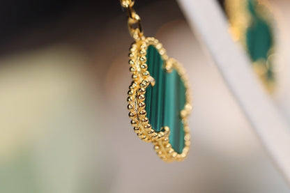 [Glimmer]CLOVER EARRINGS GOLD MALACHITE DIAMOND 3 MOTIF