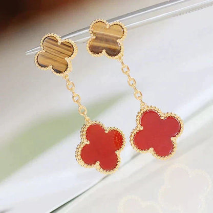 [Glimmer]CLOVER  2 MOTIF  TIGER EYE CARNELIAN EARRINGS