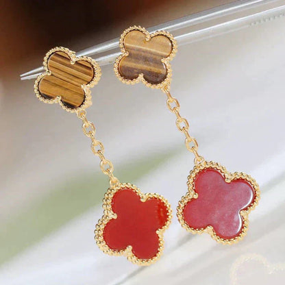 [Glimmer]CLOVER  2 MOTIF  TIGER EYE CARNELIAN EARRINGS