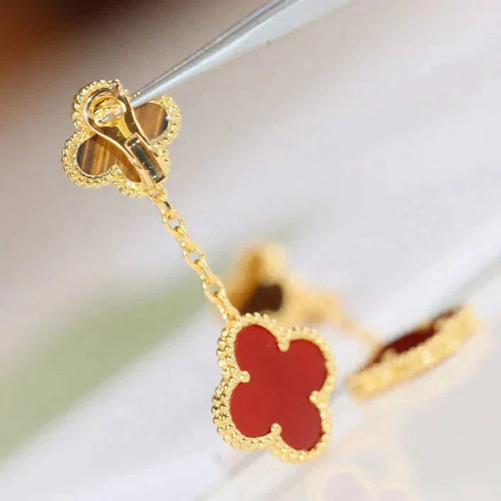 [Glimmer]CLOVER  2 MOTIF  TIGER EYE CARNELIAN EARRINGS