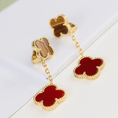 [Glimmer]CLOVER  2 MOTIF  TIGER EYE CARNELIAN EARRINGS