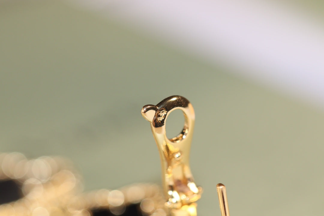 [Glimmer]CLOVER EARRINGS GOLD ONYX MOP 3 MOTIF