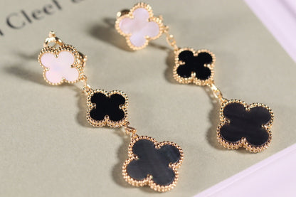 [Glimmer]CLOVER EARRINGS GOLD ONYX MOP 3 MOTIF