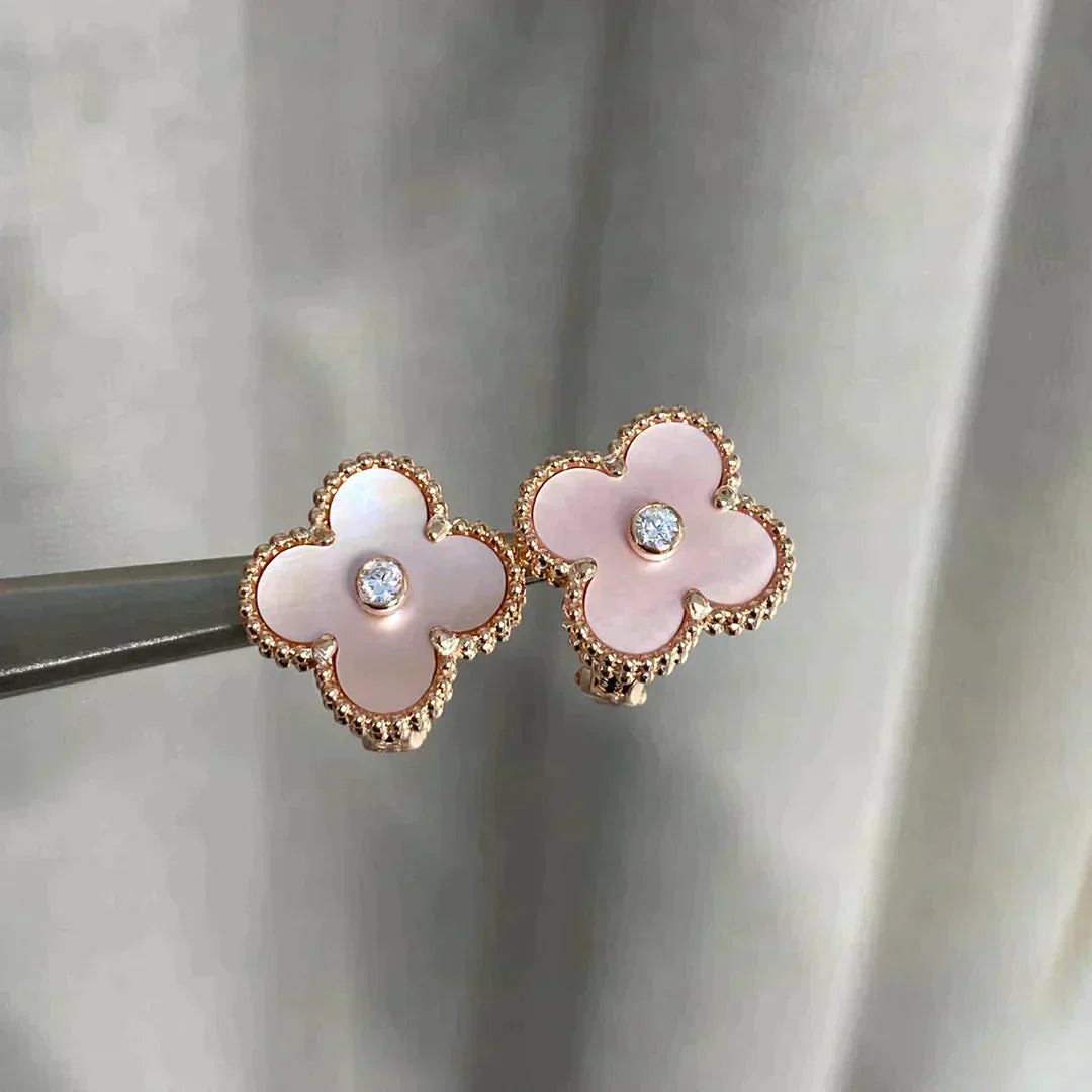 [Glimmer]CLOVER MEDIUM 1 MOTIFS  PINK MOP DIAMOND EARRINGS