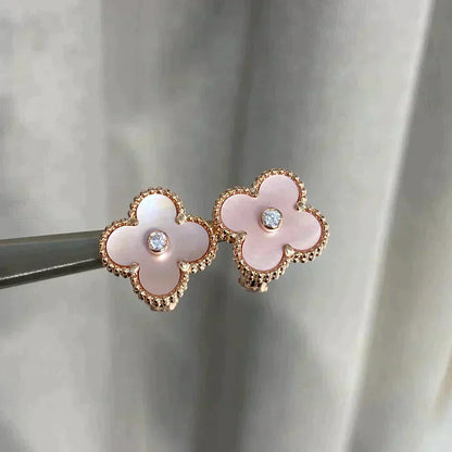 [Glimmer]CLOVER MEDIUM 1 MOTIFS  PINK MOP DIAMOND EARRINGS