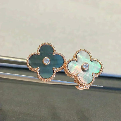 [Glimmer]CLOVER MEDIUM 1 MOTIFS GRAY MOP  DIAMOND EARRINGS