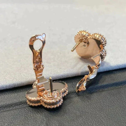 [Glimmer]CLOVER MEDIUM 1 MOTIFS GRAY MOP  DIAMOND EARRINGS