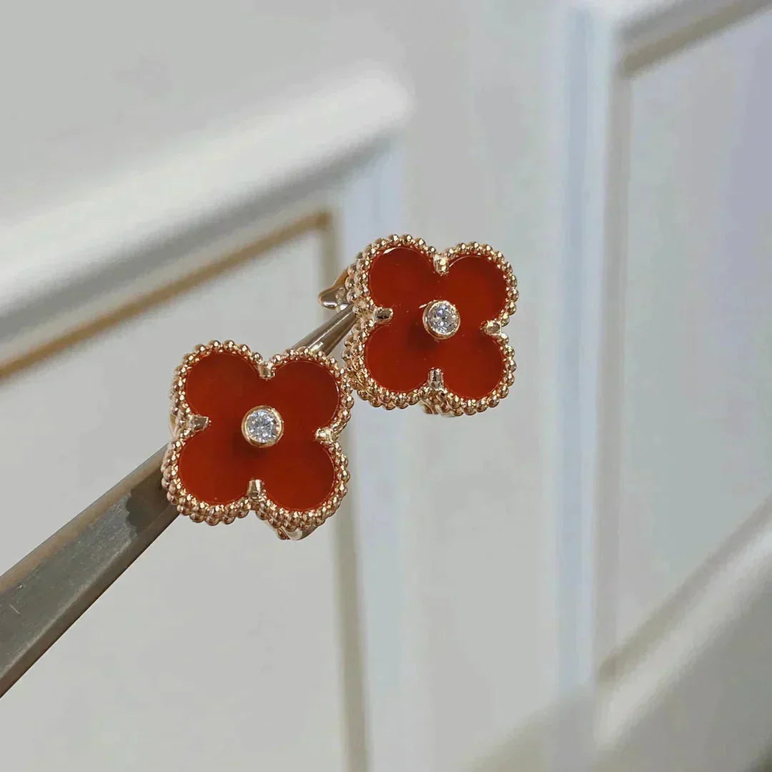 [Glimmer]CLOVER MEDIUM 1 MOTIFS CARNELIAN  DIAMOND earrings