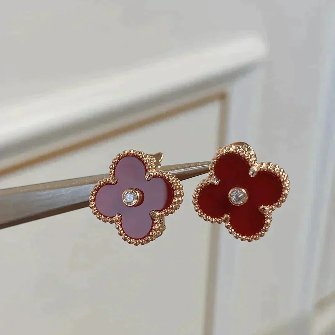 [Glimmer]CLOVER MEDIUM 1 MOTIFS CARNELIAN  DIAMOND earrings