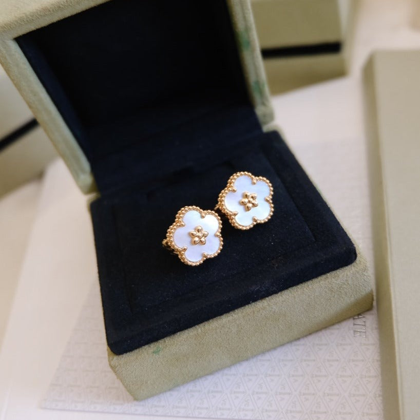 [Glimmer]LUCKY PINK GOLD WHITE MOP EARRINGS