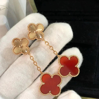 [Glimmer]CLOVER 2 MOTIF  LASER CARNELIAN EARRINGS