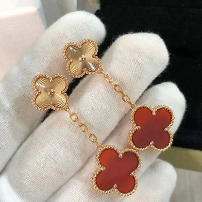 [Glimmer]CLOVER 2 MOTIF  LASER CARNELIAN EARRINGS