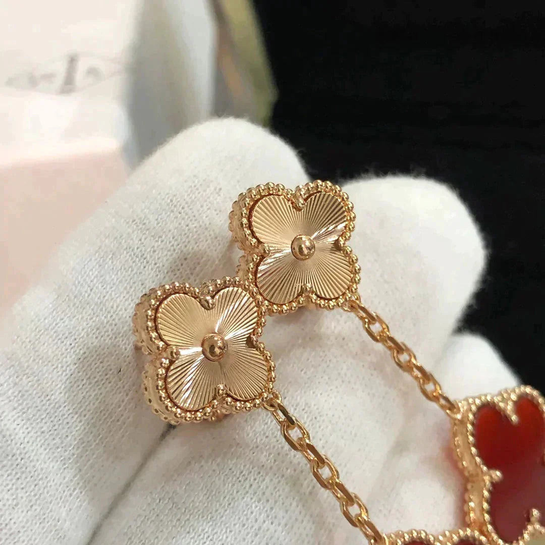 [Glimmer]CLOVER 2 MOTIF  LASER CARNELIAN EARRINGS