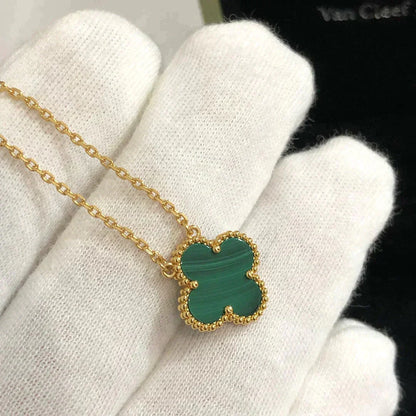 [Glimmer]CLOVER 15MM MALACHITE SINGLE FLOWER  NECKLACE